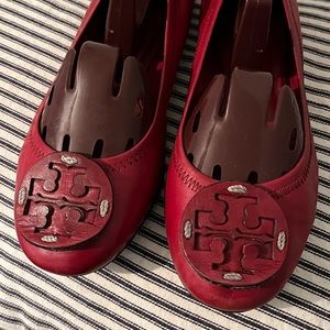 Tory Burch red leather flats